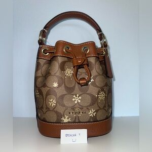 Coach Dempsey Drawstring Bucket Bag 15 With Snowflake Print
